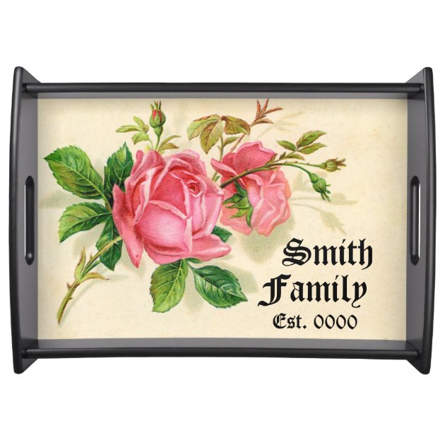 Cute pink roses,Family Name ,family established Serving Platter