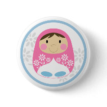 Cute Pink Russian Doll Button Badge