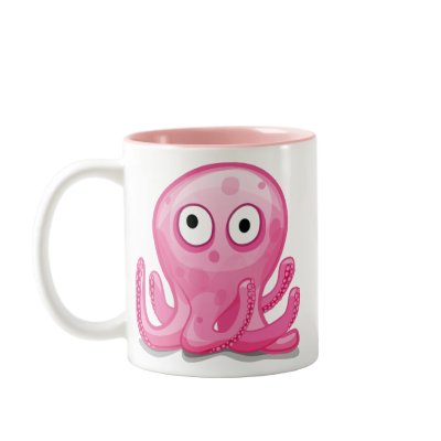cute pink silly octopus, cute pink silly octopus coffee mugs