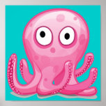 cute pink silly octopus print