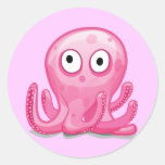 cute pink silly octopus round stickers