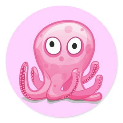 cute pink silly octopus round stickers by doonidesignsanimals