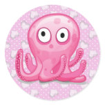 cute pink silly octopus with pink hearts stickers