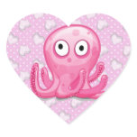 cute pink silly octopus with pink hearts heart stickers