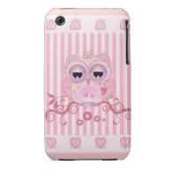 Cute pink striped iPhone 3G/3GS case w Baby Owl casemate_case