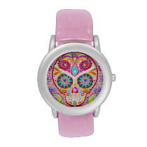 Cute Pink Sugar Skull Watch - Day of the Dead Art at Zazzle