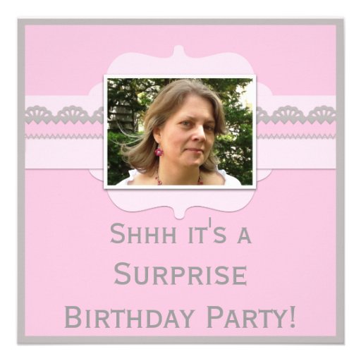 Cute Pink Surprise Birthday Party Add Your Photo Personalized Announcements