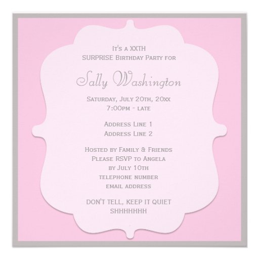 Cute Pink Surprise Birthday Party Add Your Photo Personalized Announcements