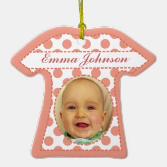 Cute Pink White Polka Dots Baby Girl Ornaments