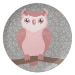 Cute PInk Woodland Owl Dinner Plate