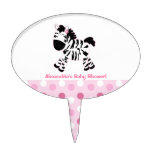 Cute Pink Zebra Baby Shower Cake Topper Pick