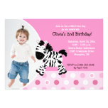 Cute Pink Zebra Girl Photo Birthday Invitation