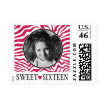 Cute Pink Zebra Photo Sweet Sixteen Postage Stamps