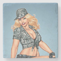 pinup, girl, al rio, army, reserves, military, woman, blond, boots, camo, security, art, [[missing key: type_giftstone_coaste]] med brugerdefineret grafisk design