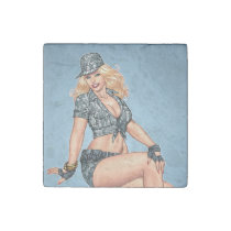 pinup, girl, al rio, army, reserves, military, woman, blond, boots, camo, security, art, [[missing key: type_giftstone_magne]] med brugerdefineret grafisk design