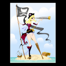 Cute Pirate Girl Postcards postcards