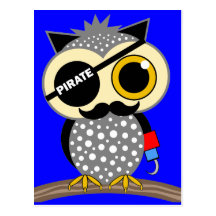 cute pirate owl post cards