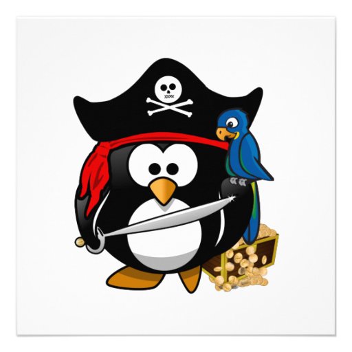 Cute Pirate Penguin with Treasure Chest Personalized Invitation