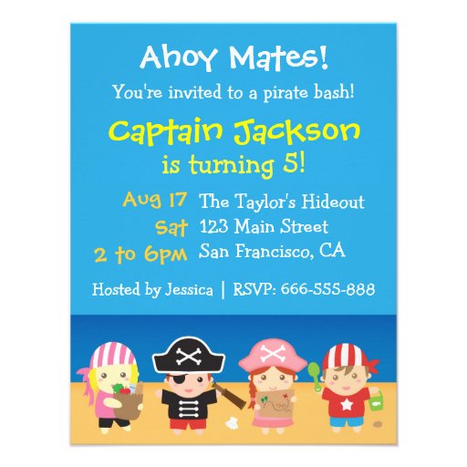 Cute Pirates Boys and Girls Birthday Party Invitations