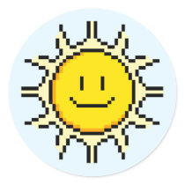 Cute Pixel Sun Round Stickers