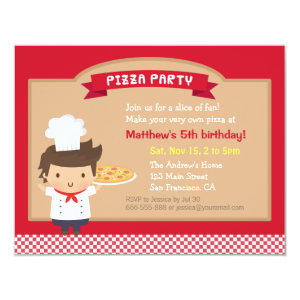Cute Pizza Chef Boy Birthday Party Invitations