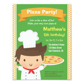 Cute Pizza Chef Boy Kids Birthday Party 4.25x5.5 Paper Invitation Card