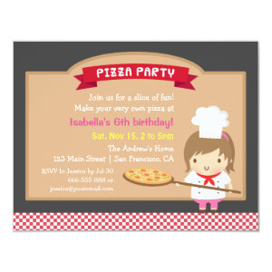 Cute Pizza Chef Girl Birthday Party Invitations
