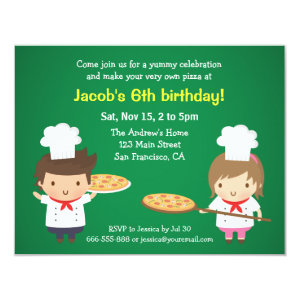 Cute Pizza Kids Birthday Party Invitations