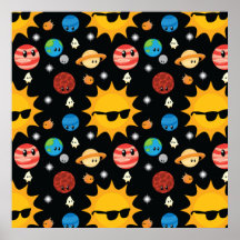 Cute Planets Space Pattern Posters