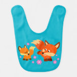 Cute Playful Cartoon Foxes Baby Bib