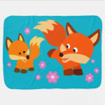 Cute Playful Cartoon Foxes Baby Blanket