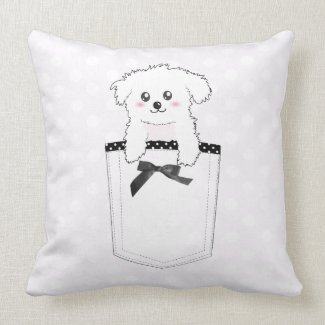 Cute Pocket white Puppy Dog Pillow
