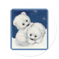 Cute Polar Bear Cubs Round Stickers