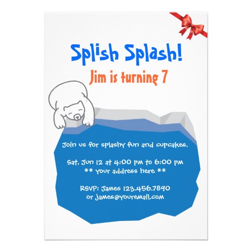 Cute Polar Bear & Ice Pool Birthday Invitation