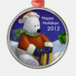 Cute Polar Bear Santa Round Christmas Ornament ornaments