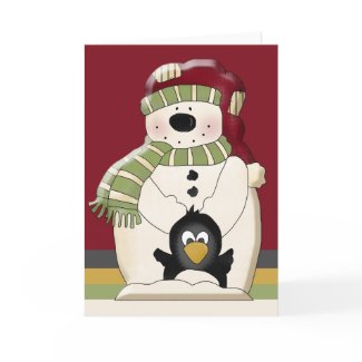 Cute Polar Bear Snowman and Penguins Christmas card