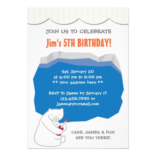 Cute Polar Bear Ukulele Birthday Party Invitation (front side)