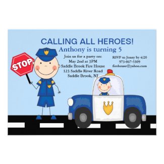 Cute Policeman Heroes Birthday Invitation