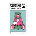 Cute Polka Dot Birthday Bear Postage Stamp by polkadotpizazz Cute Polka Dot Birthday Bear Postage Stamp