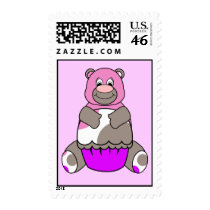Cute Polka Dot Birthday Bear Postage Stamp