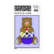 Cute Polka Dot Brown Birthday Bear Postage Stamp by polkadotpizazz Cute Polka Dot Brown Birthday Bear Postage Stamp
