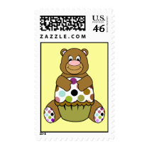 Cute Polka Dot Brown Birthday Bear Postage Stamp