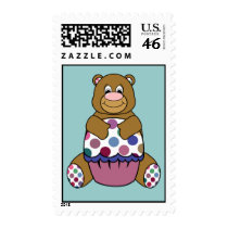 Cute Polka Dot Brown Birthday Bear Postage Stamp