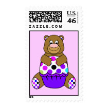 Cute Polka Dot Brown Birthday Bear Postage Stamp