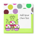 Cute Polka Dot Cupcake Monster Magnet
