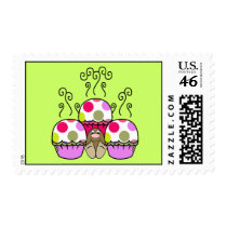 Cute Polka Dot Cupcake Monster Postage Stamp by polkadotpizazz Cute Polka Dot Cupcake Monster Postage Stamp