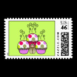 Cute Polka Dot Cupcake Monster Postage Stamp