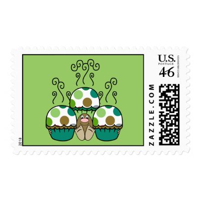 Cute Polka Dot Cupcake Monster Postage Stamp by polkadotpizazz