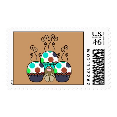 Cute Polka Dot Cupcake Monster Postage Stamp by polkadotpizazz