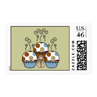 Cute Polka Dot Cupcake Monster Postage Stamp by polkadotpizazz
